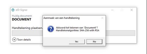 Screenshot gebruik eID-Signer stap 1